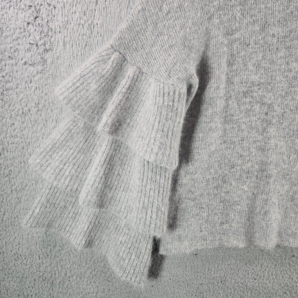 Endless Rose Gray Ruffle Tiered Bell Sleeve Angora Blend Knit Sweater Womens M - Picture 2 of 11